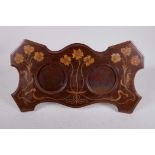 An Art Nouveau inlaid mahogany double photo easel frame, 17" x 10"