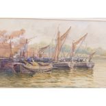 Arthur Gordon, river scene with moored fishing boats, signed and dated 1894, 13" x 15"