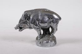 A chrome plated car mascot in the form of a boar, signed H. Payen, 3½" high