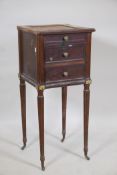 A C19th brass mounted walnut pot cupboard, with single drawer over marble lined cupboard, raised