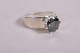 A 2.10ct blue moissanite gemstone ring set in sterling silver, stamped 925