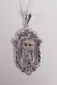 A 925 silver owl pendant necklace, 2" drop