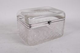 An early C20th hand cut lead crystal glass casket with WMF mounts, 6½" x 5" x 4"