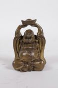 A jolly Chinese bronze Buddha, 2½" high