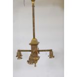 A brass, four branch pendant ceiling lamp, 43" long