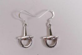 A pair of 925 silver drop earrings in the form of stirrups, 1" drop