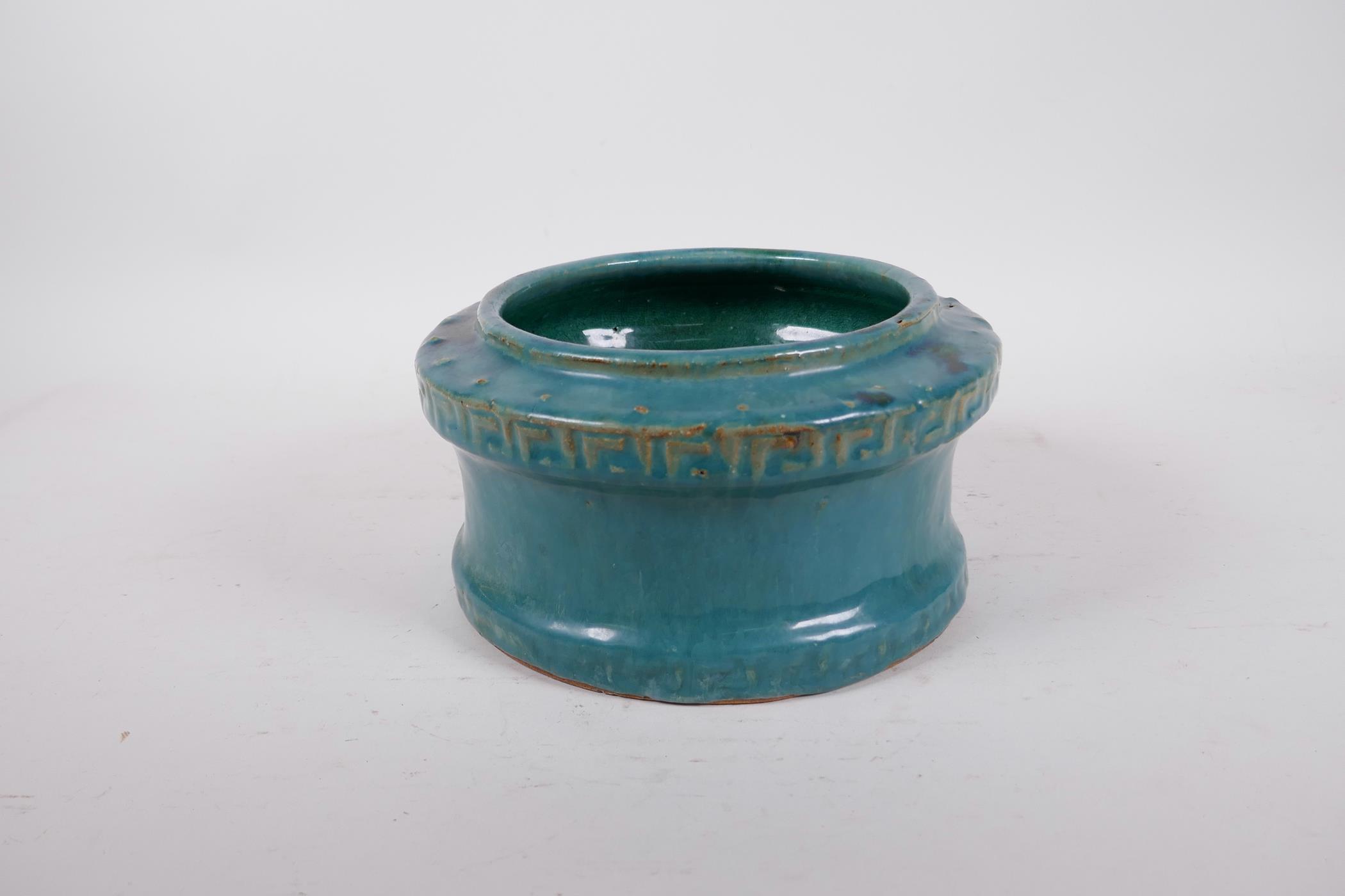 A Chinese turquoise glazed pottery jardiniere, indistinct impressed mark to base, 8½" diameter - Image 3 of 6