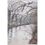 Anthony Hill, winter river landscape, titled verso 'The River Mole in Winter', signed and dated '84,