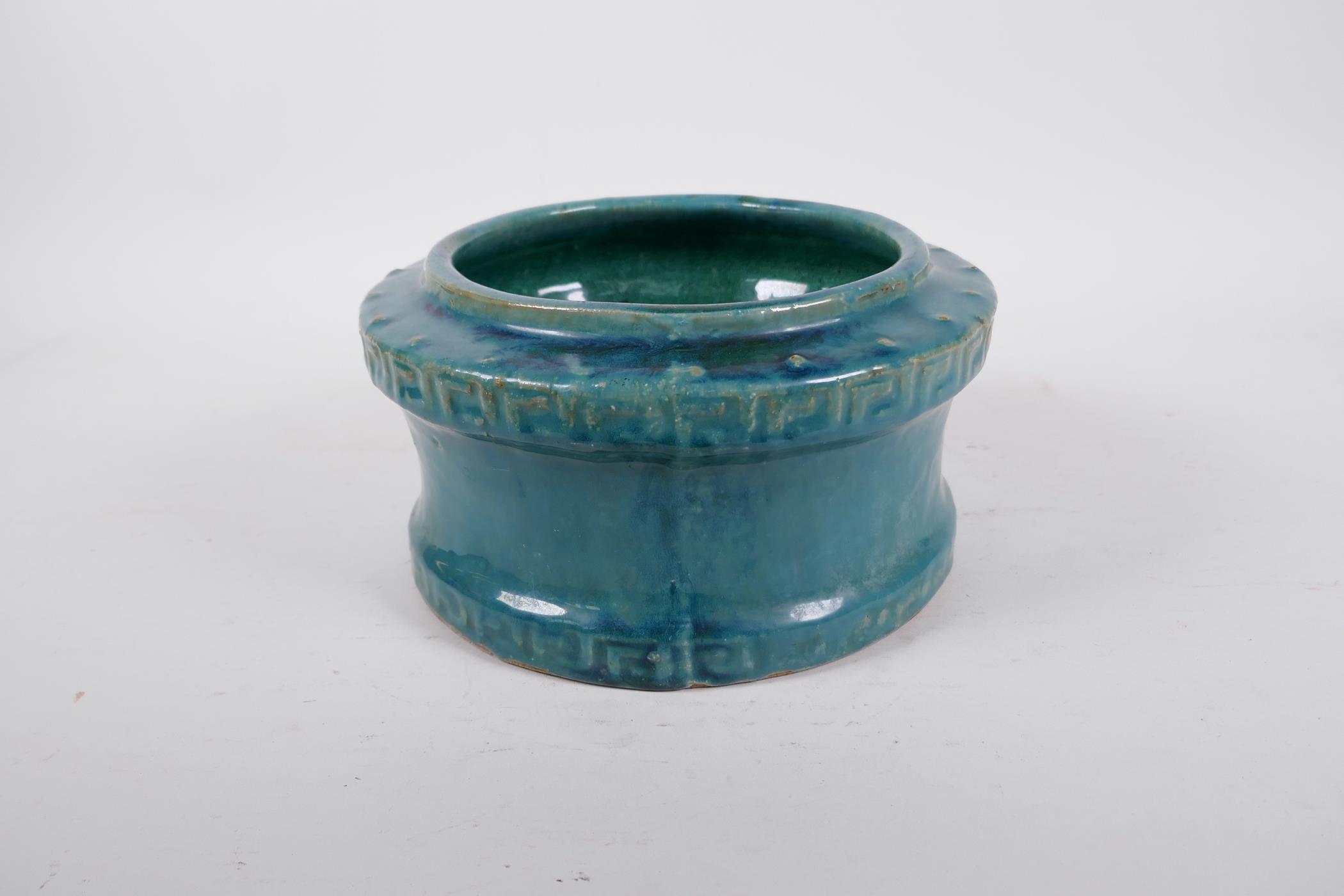 A Chinese turquoise glazed pottery jardiniere, indistinct impressed mark to base, 8½" diameter - Image 2 of 6