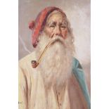 Study of an old man smoking a pipe, oil on canvas, signed indistinctly, inscribed verso, 16" x 20"