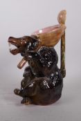 A majolica jug in the form of a bear, 11" high