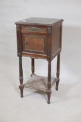 A C19th French brass mounted walnut pot cupboard, with single drawer and marble lined cupboard,