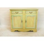 A painted pine buffet with two drawers over two doors, raised on bracket feet, 42" x 17½", 36" high