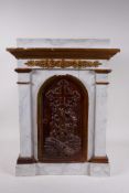 A C19th Continental reliquary box, with parcel gilt and faux marble painted decoration, and arched