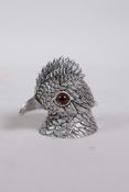 A silver plate inkwell in the form of a parrot head, 2" high