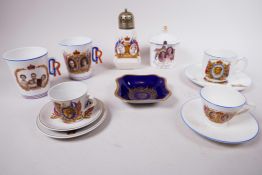 Eight 1937 coronation commemorative porcelain items; including a Royal Stafford bone china jam pot