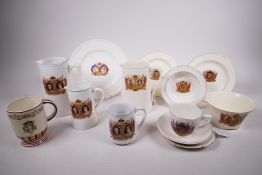 Four 1937 coronation commemorative ceramic jugs of differing sizes plus other pieces