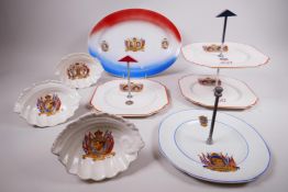 A selection of 1937 coronation commemorative porcelain Art Deco cake and sandwich stands