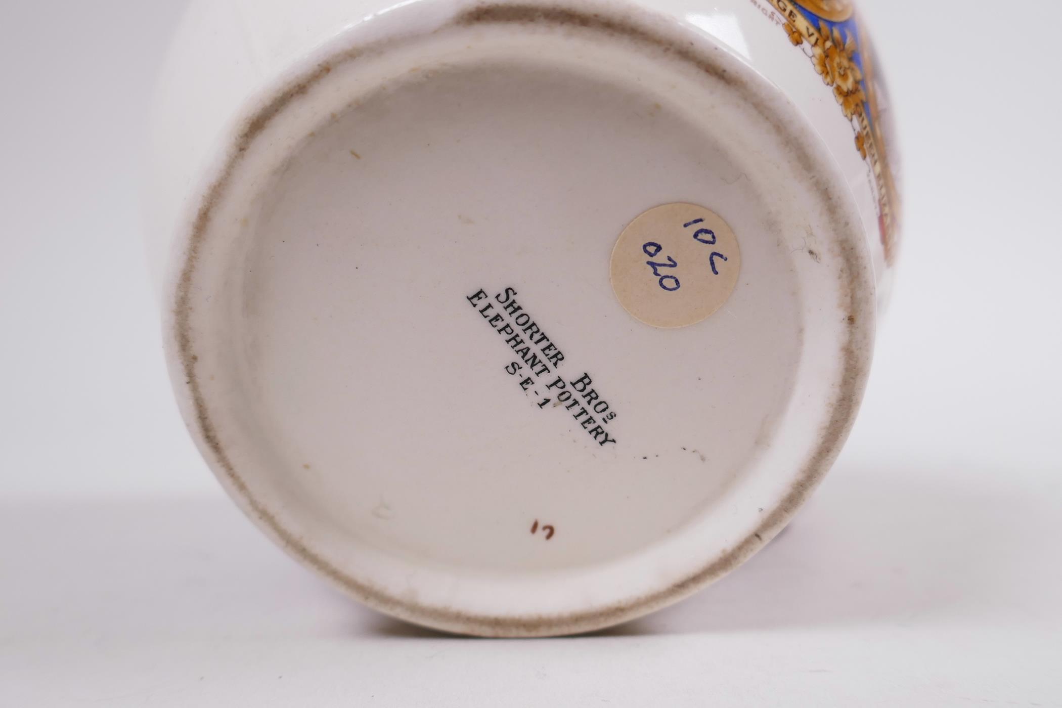 A 1937 coronation pottery pub jug by Shorter Bros Elephant Pottery for Mann Crossman & Paulin etc - Image 4 of 22