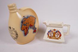 A 1937 coronation commemorative OFFILERS’ ALES pub whiskey water jug, off white glaze