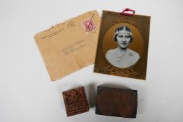 Two original King George VI 1937 coronation copper printers blocks, etched copper mounted on wood