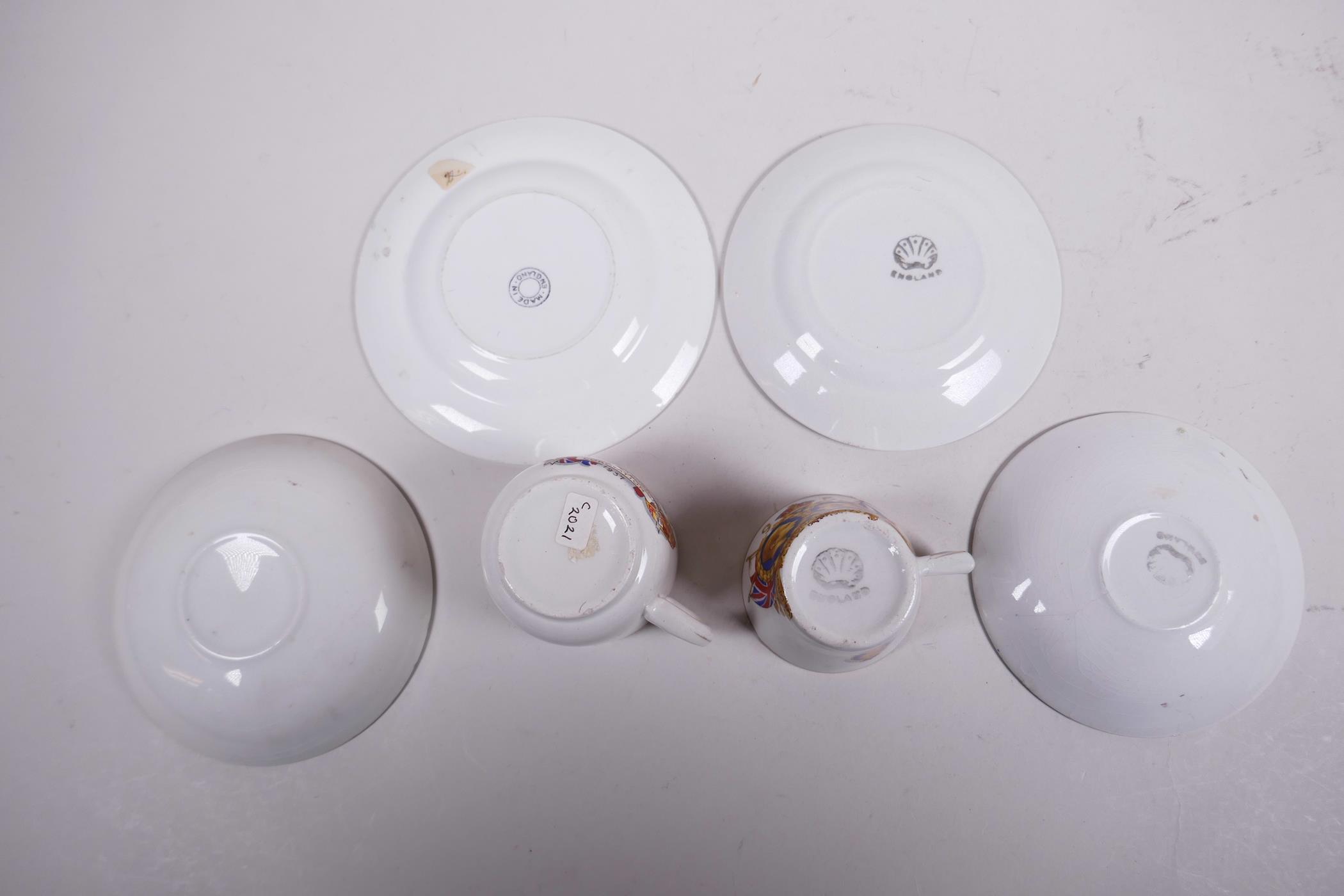 Four 1937 coronation commemorative porcelain eggcups; two miniature porcelain teacup trios etc - Image 5 of 15