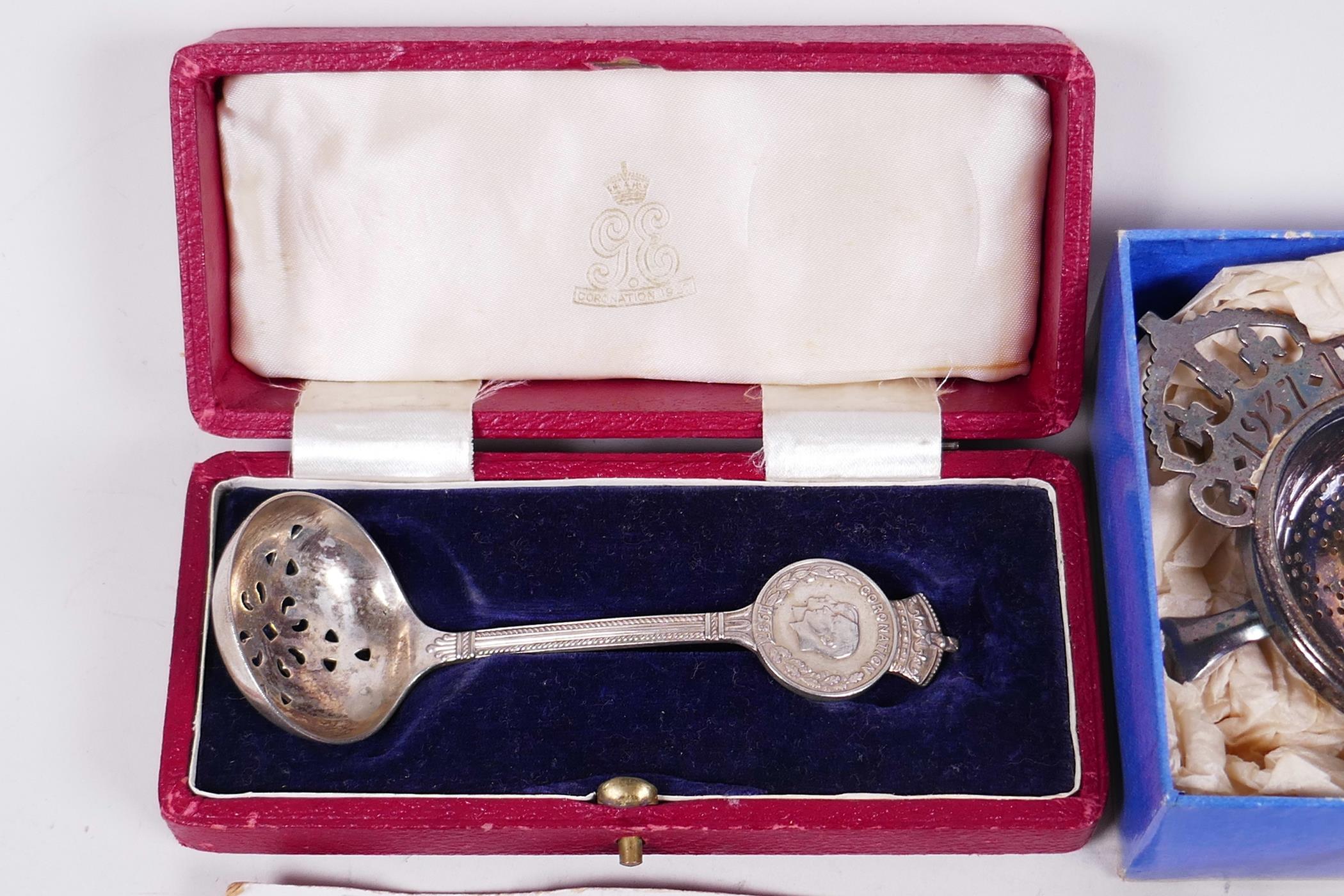 Eight commemorative 1937 coronation tea caddy spoons in silver plate, silver gilt or brass - Image 2 of 12