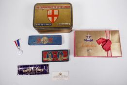 Three rare 1937 coronation commemorative tins and packaging