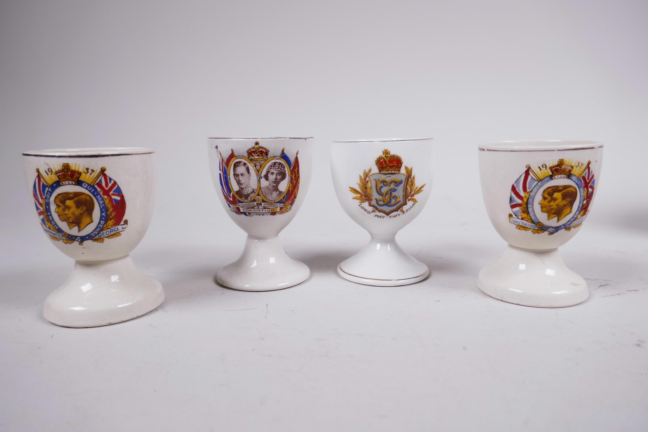 Four 1937 coronation commemorative porcelain eggcups; two miniature porcelain teacup trios etc - Image 2 of 15
