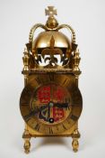 A striking George VI Coronation Brass Lantern Clock, designed in the old 'German Style'