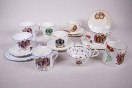 Unusual fine white bone china teacups and saucers commemorating the 1937 coronation