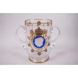 A large Webb-Corbett glass double handled beer tankard for the coronation of George VI in 1937