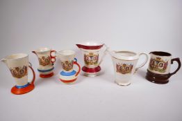 A collection of six Art Deco style 1937 coronation commemorative jugs