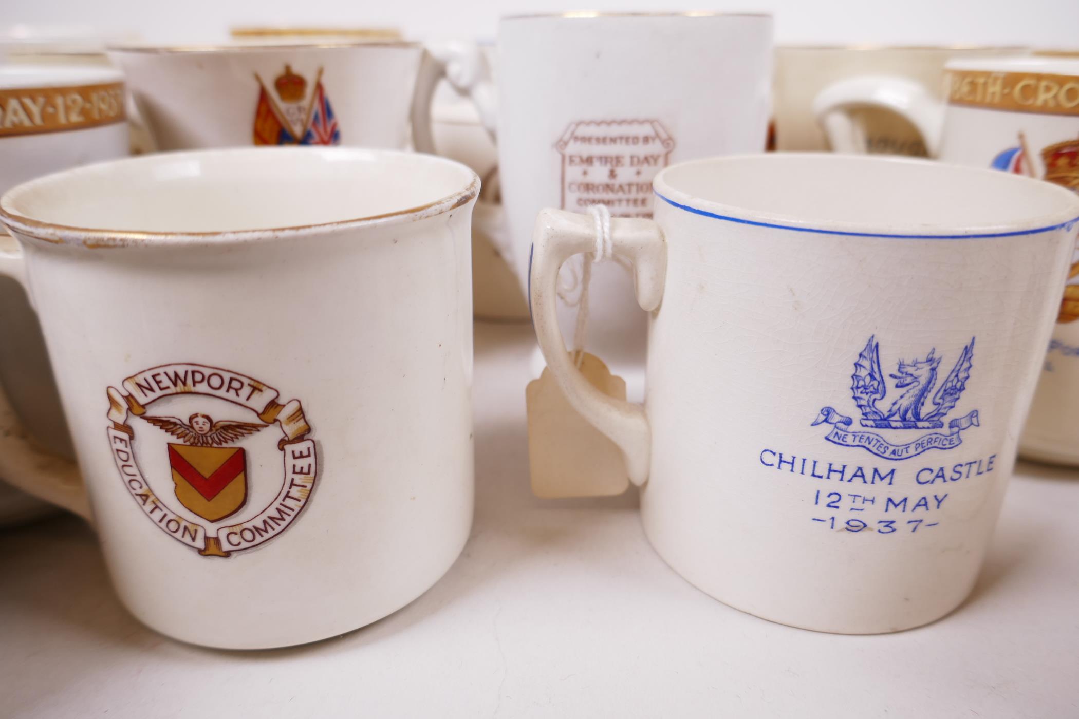 A large quantity of regional 1937 coronation commemorative porcelain and pottery mugs, beakers etc - Image 5 of 10