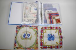 A collection of commemorative 1937 coronation handkerchiefs, in mostly silk, cotton and linen