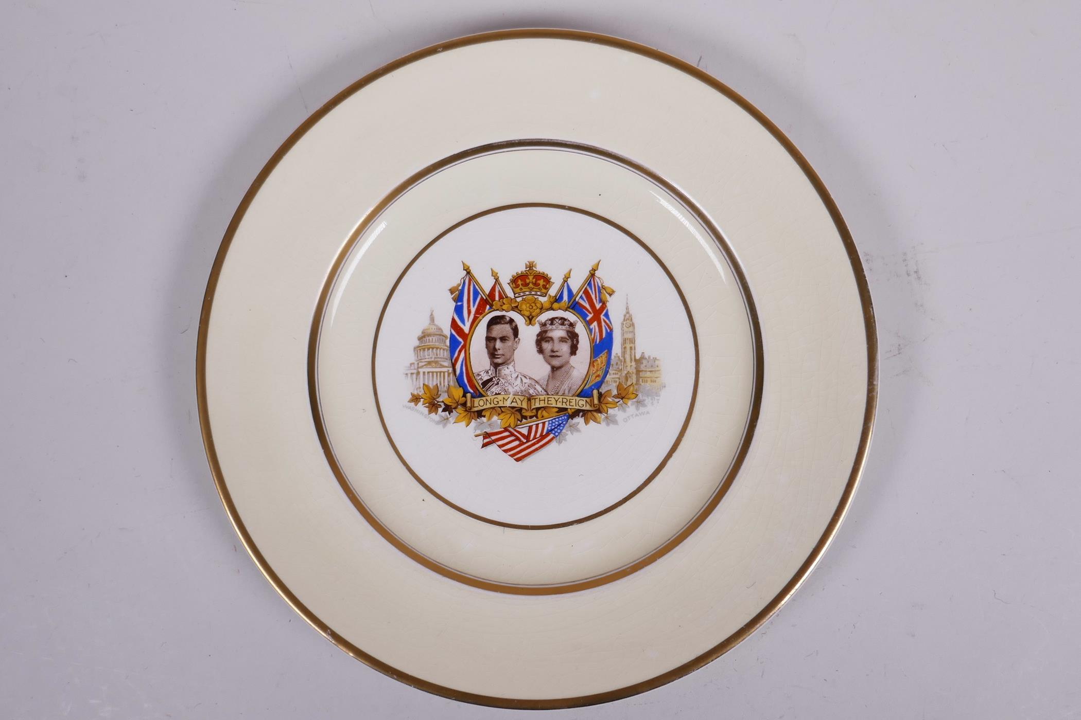 Two 1937 coronation commemorative porcelain cabinet plates and a charger; a Pareek Johnson Bros - Image 6 of 10