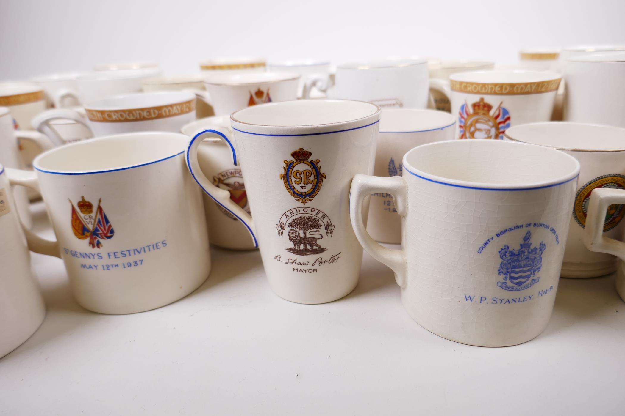 A large quantity of regional 1937 coronation commemorative porcelain and pottery mugs, beakers etc - Image 2 of 10