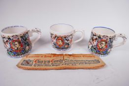 Three Burleigh Ware Dame Laura Knight designed commemorative 1937 coronation porcelain mugs