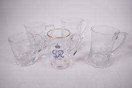 Five superb lead crystal glass tankards, especially commissioned for the 1937 coronation