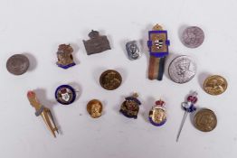 Sixteen George VI 1937 coronation lapel badges in gilt and enamel, a variety of designs