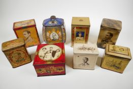 A variety of commemorative tea caddy tins, produced in celebration of the 1937 coronation