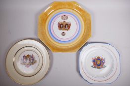 Two 1937 coronation commemorative porcelain cabinet plates and a charger; a Pareek Johnson Bros