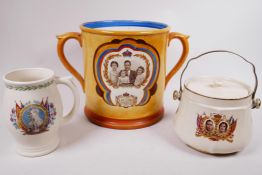 A large Royal Doulton 1937 coronation commemorative cream ground porcelain tankard