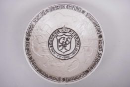 A large 1937 coronation commemorative Wade Heath & Co ceramic bowl signed by Robert Barlow