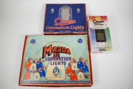 Two boxed sets of original 1937 Coronation Lights and a boxed set of 18 Osram spare lamps