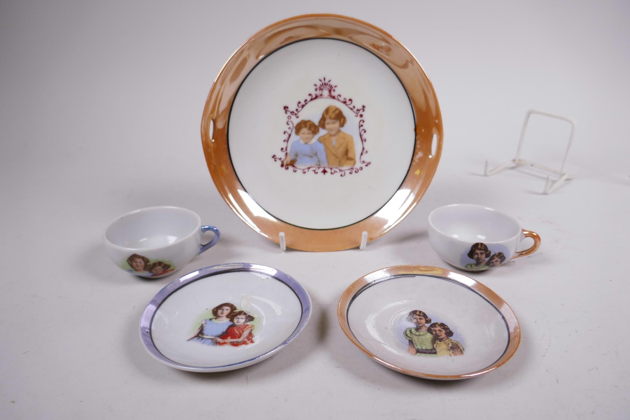 Four 1937 coronation commemorative porcelain eggcups; two miniature porcelain teacup trios etc - Image 9 of 15