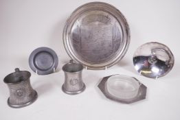 A variety of 1937 commemorative coronation items including an Elkington silver plated coin bowl