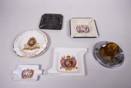 Six 1937 coronation souvenir ashtrays, including a square cream enamel version