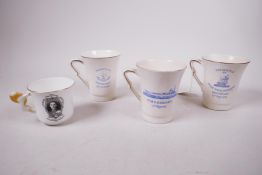 Of naval interest: three 1937 coronation mugs presented by HMS Rodney, HMS Defiance Devonport etc