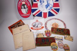 A collection of commemorative 1937 coronation soft drinks labels including Walkers Coronation Ale, 2